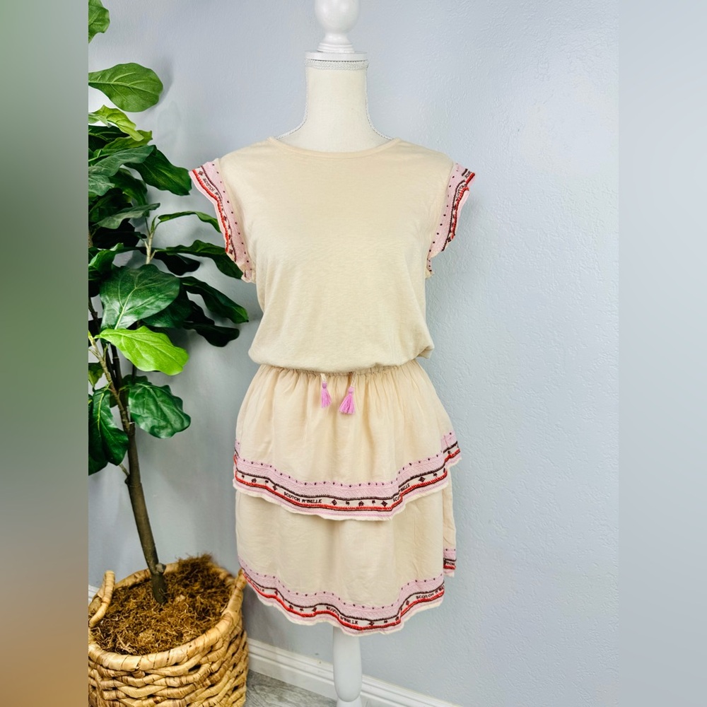 Scotch & Soda Cream Embroidered Ruffle Tiered Dress